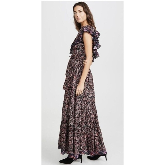 Free People What About Love Maxi Dress Printed One Shoulder Ruffle Belted XS - Picture 12 of 14
